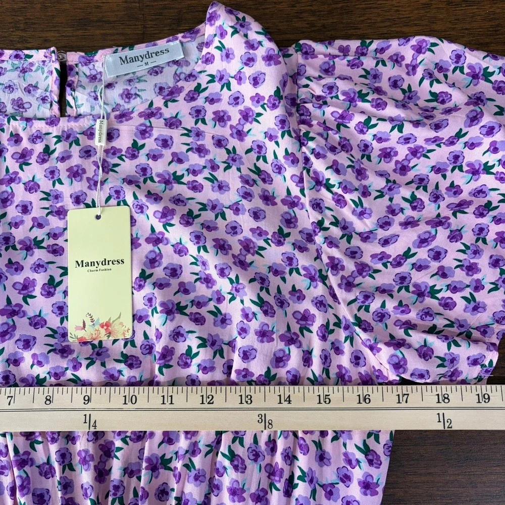 Manydress Womens Floral Maxi Dress Medium Pink Purple Tiered Boho Cottagecore